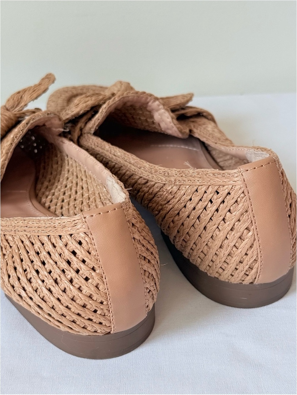 Charles David Woven Raffia Bow Loafers Beige Tan Slip On Flats Women's 10M - Picture 4 of 9